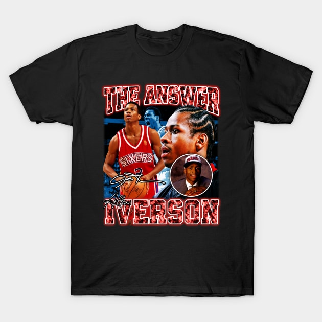 Allen Iverson The Answer Basketball Signature Vintage Retro 80s 90s Bootleg Rap Style T-Shirt by CarDE